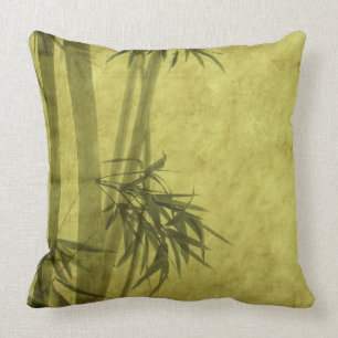 Silhouette of branches of a bamboo on paper throw pillow