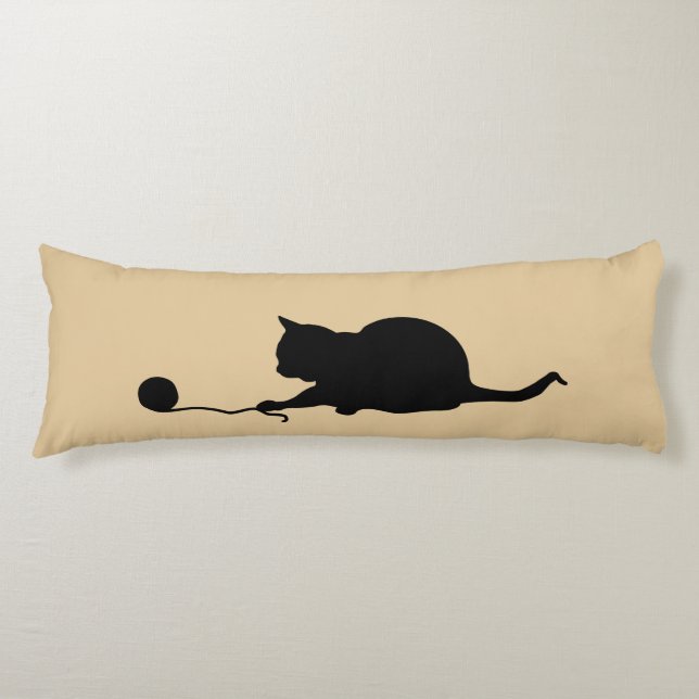 Silhouette of Cat at Play Body Pillow (Front)