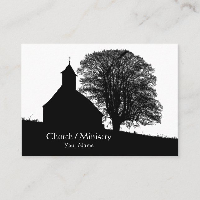 Silhouette of Church and Tree, Christian Business Card (Front)