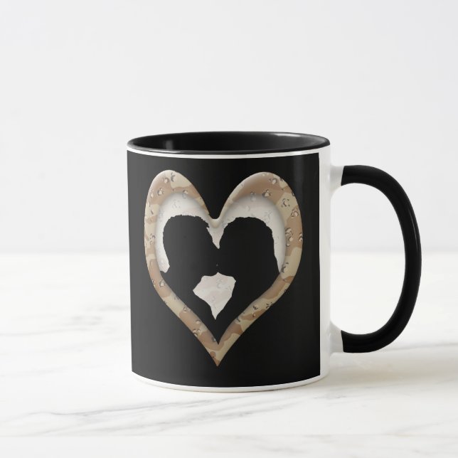 Silhouette of Couple Kissing (Camouflage Heart) Mug (Right)