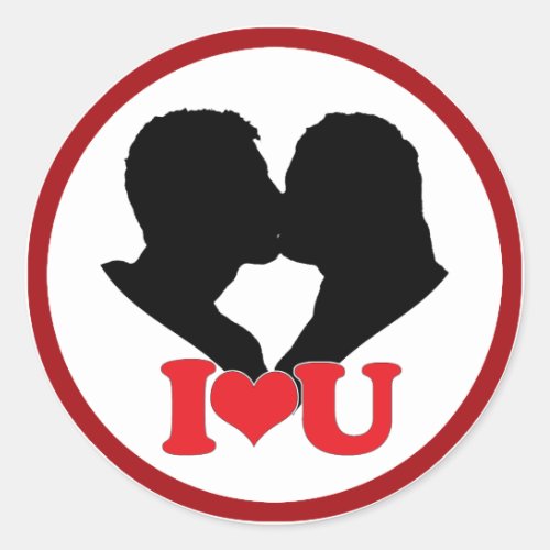 Silhouette of Couple Kissing With IU Classic Round Sticker