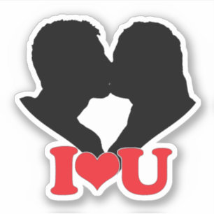 Silhouette of Couple Kissing With "I♥U" Sticker