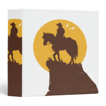 Silhouette of cowboy riding horse at sunset 3 ring binder