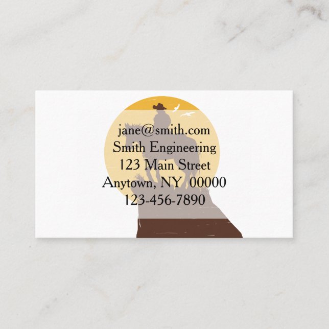 Silhouette of cowboy riding horse at sunset business card (Front)