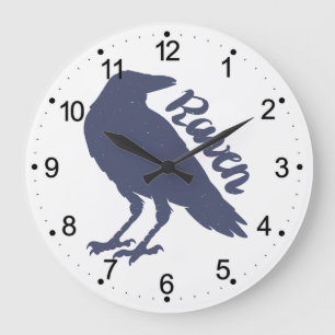 Silhouette of crow - Choose background color Large Clock