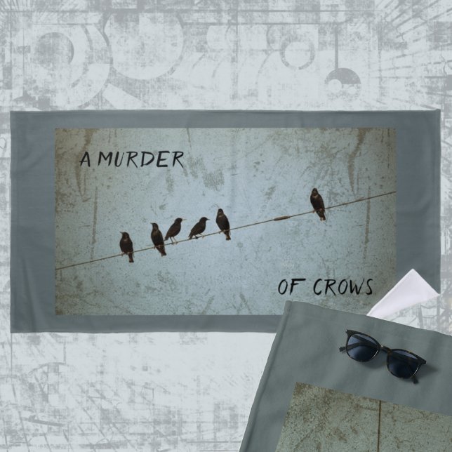 Silhouette of Crows Mystery Fan Gray and Blue Beach Towel (Creator Uploaded)