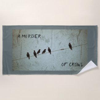 Silhouette of Crows on Gray and Blue Beach Towel