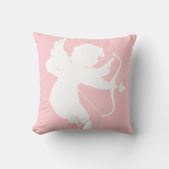 Silhouette Of Cupid on Pink Throw Pillow (Front)