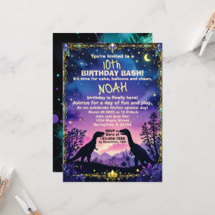 Silhouette of dino with nighttime dinosaur theme invitation