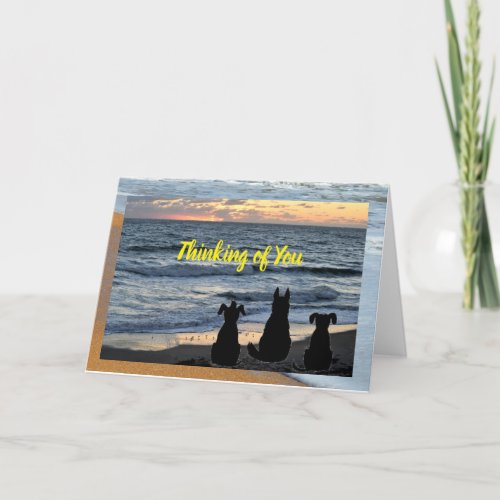 Silhouette of dog at ocean surf Greeting card