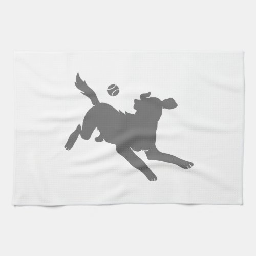 Silhouette of dog with ball kitchen towel