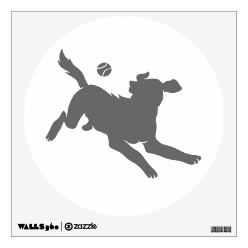 Silhouette of dog with ball wall decal