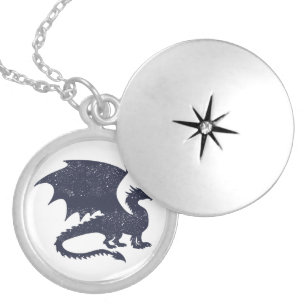 Silhouette of dragon - Choose background color Locket Necklace