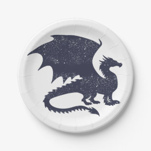 Silhouette of dragon - Choose background color Paper Plates