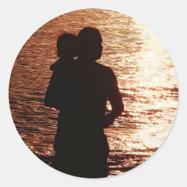 Silhouette of Father and Child Classic Round Sticker (Front)