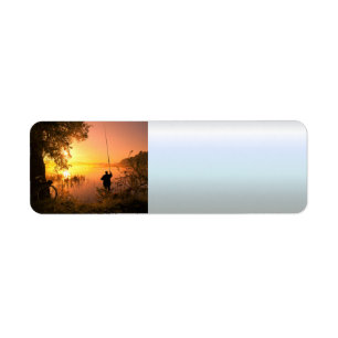 Silhouette of Fisherman on Lake at Sunset Label