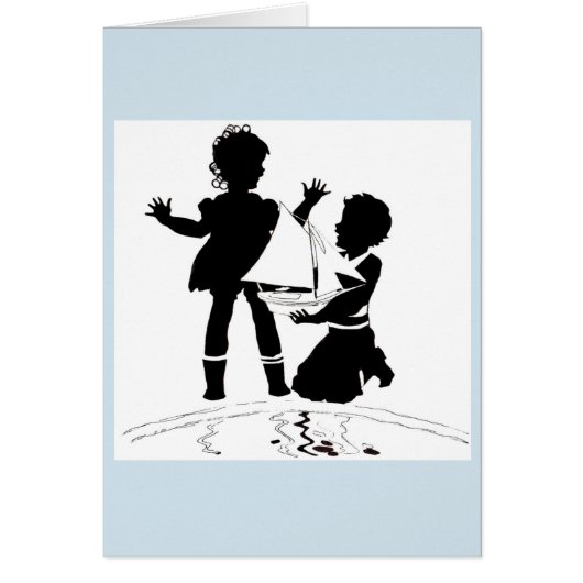 silhouette of girl and boy and model boat (Front)