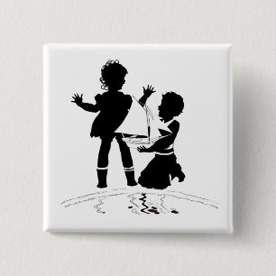 silhouette of girl and boy and model boat button