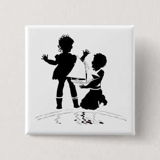 silhouette of girl and boy and model boat button