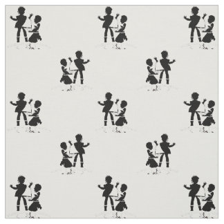 silhouette of girl and boy and model boat fabric