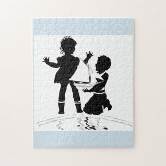 silhouette of girl and boy and model boat jigsaw puzzle