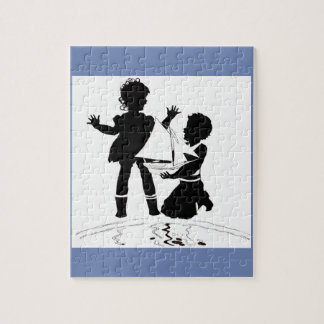 silhouette of girl and boy and model boat jigsaw puzzle