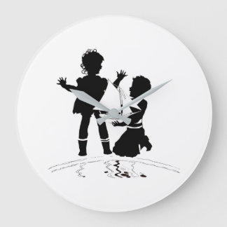 silhouette of girl and boy and model boat large clock