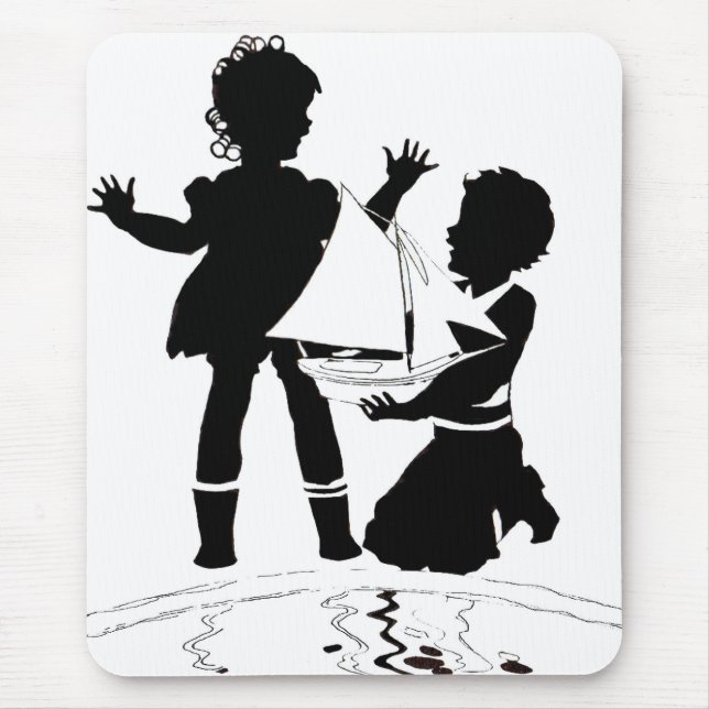 silhouette of girl and boy and model boat mouse pad (Front)