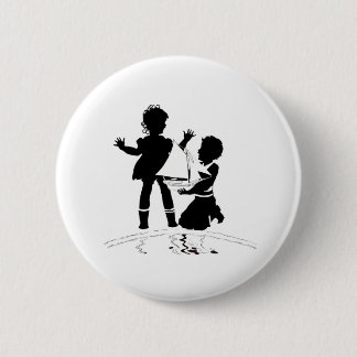 silhouette of girl and boy and model boat pinback button