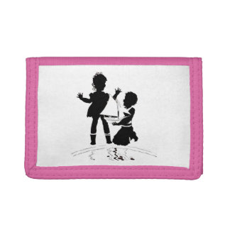 silhouette of girl and boy and model boat tri-fold wallet