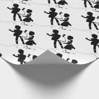silhouette of girl and boy and model boat wrapping paper