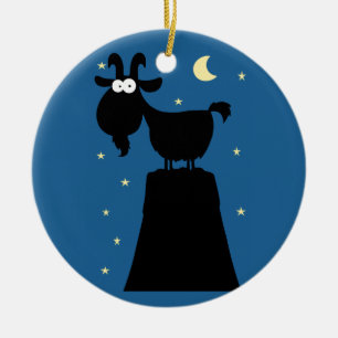 Silhouette of Goat on Mountain Ceramic Ornament