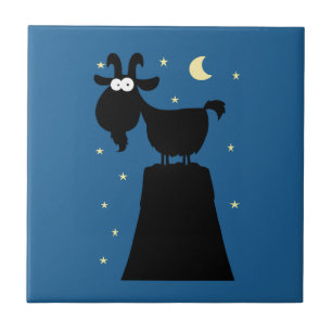 Silhouette of Goat on Mountain Ceramic Tile
