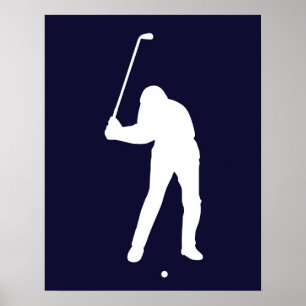 Silhouette of golfer about to hit golf ball print