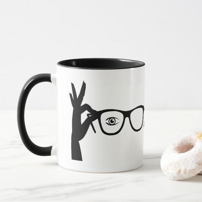 Silhouette of Hand holding Glasses Mug (With Donut)