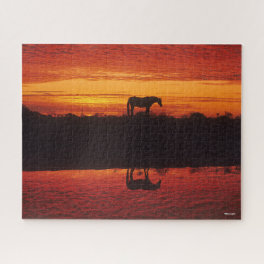 Silhouette of Horse against Sunset Sky Jigsaw Puzzle