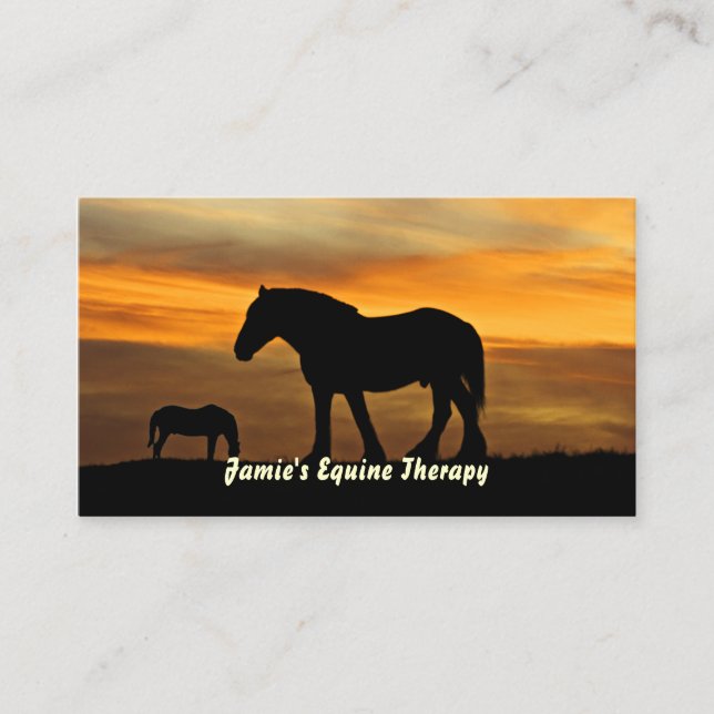 Silhouette of Horses at Sunset Equine Therapist Business Card (Front)