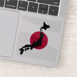 Silhouette of Japan over Rising Sun National Flag Sticker