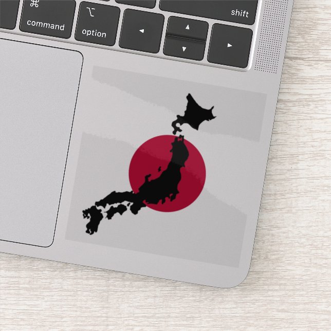 Silhouette of Japan over Rising Sun National Flag Sticker (Detail)