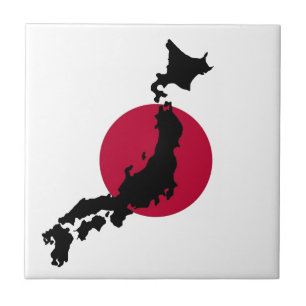 Silhouette of Japan over Rising Sun National Flag Tile