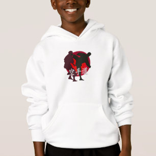 Silhouette of Karate fight, red circle background. Hoodie