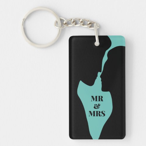 Silhouette of kissing man and woman couple custom keychain