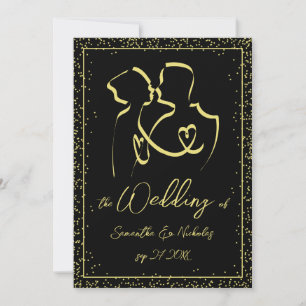 Silhouette of Lovers Line Art Wedding Invitation