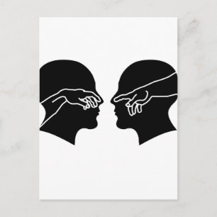 Silhouette of male faces with hands postcard