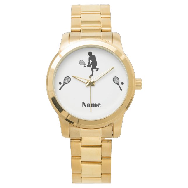 Silhouette of Male Tennis Player Watch with Name (Front)