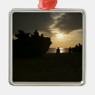 Silhouette of Marines Metal Ornament