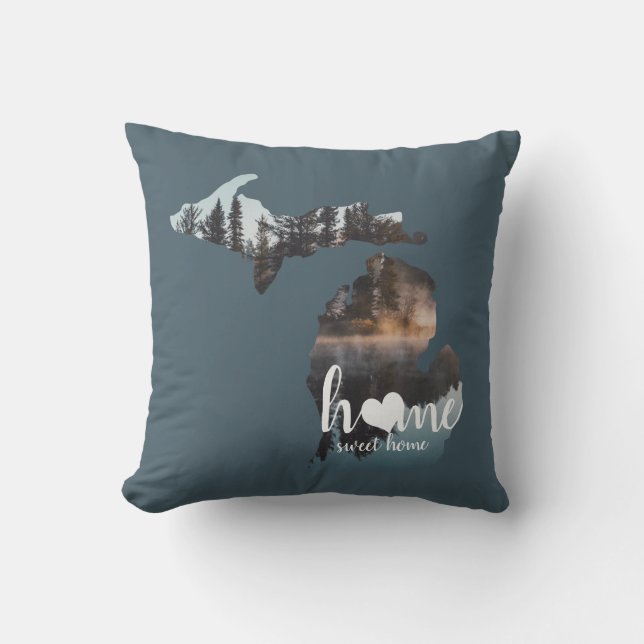 Silhouette Of Michigan With Home Sweet Home Throw Pillow (Front)
