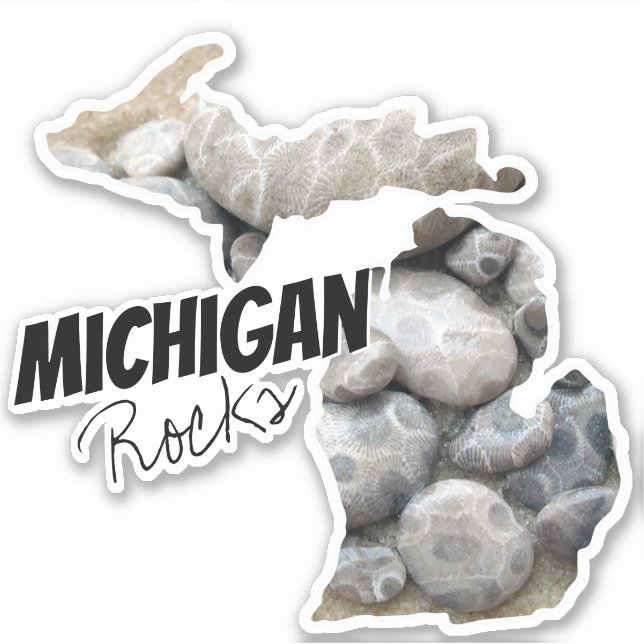 Silhouette of Michigan with Michigan Rocks! Sticker (Front)