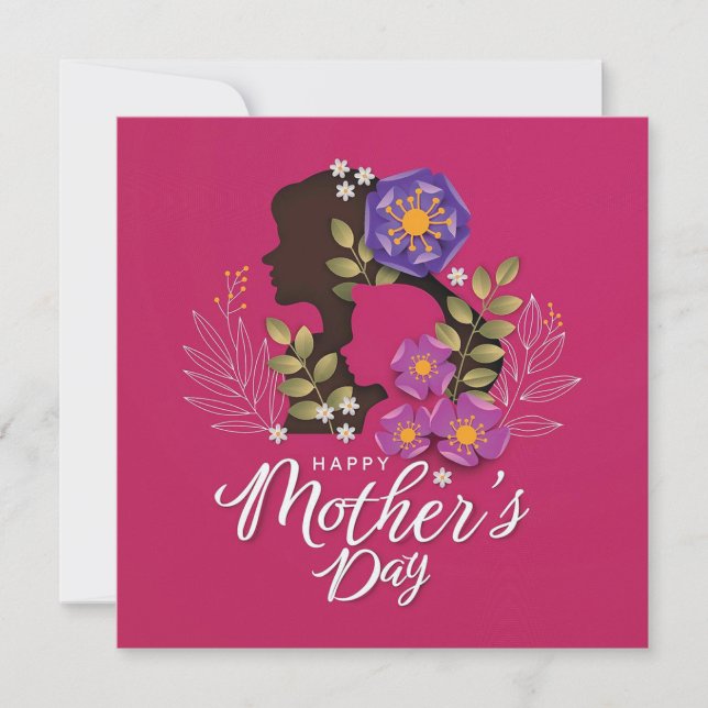 Silhouette of mom and child Mothers day Holiday Card (Front)
