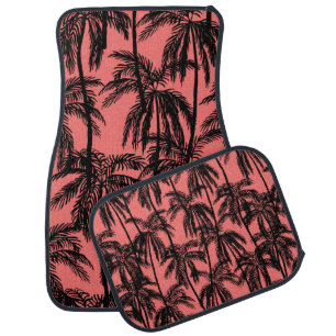Silhouette of palm trees on a pink background. Sea Car Floor Mat